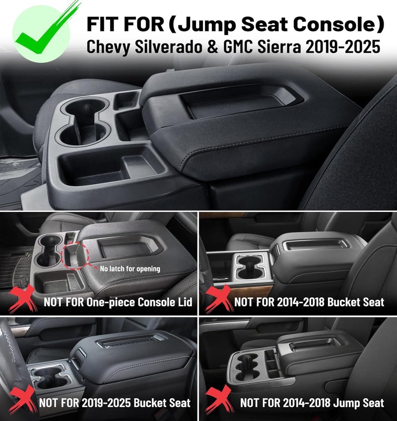 Sinvanho Store Center Console Cover for Chevy Chevrolet Silverado/ GMC Sierra 2019-2024 2025, PU Leather Armrest Box Middle Console Cover Protector Pad, Truck Interior Accessories (Split Bench Jump Seat Only) - Image 2